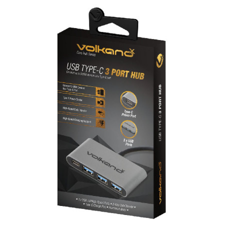 Adaptateur Hub 5en1 USB-C vers 3x USB3.0 +Charge USB-C Silver - VOLKANO - VOL_VK_20058_BK