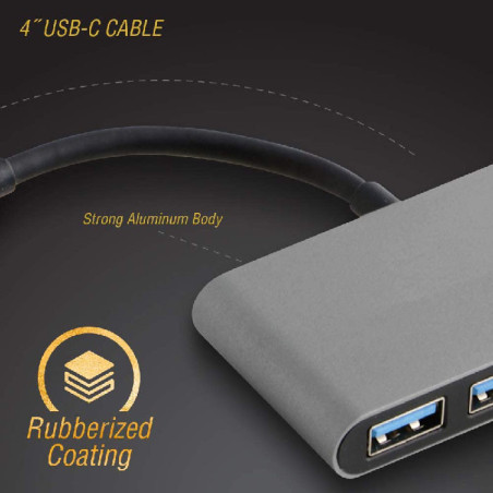 Adaptateur Hub 5en1 USB-C vers 3x USB3.0 +Charge USB-C Silver - VOLKANO - VOL_VK_20058_BK