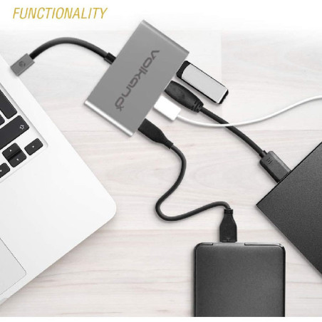 Adaptateur Hub 5en1 USB-C vers 3x USB3.0 +Charge USB-C Silver - VOLKANO - VOL_VK_20058_BK