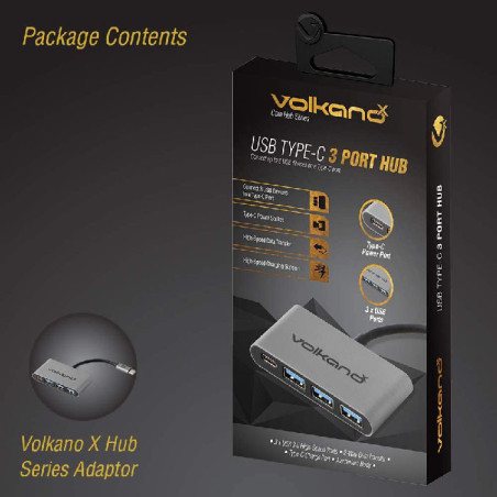Adaptateur Hub 5en1 USB-C vers 3x USB3.0 +Charge USB-C Silver - VOLKANO - VOL_VK_20058_BK