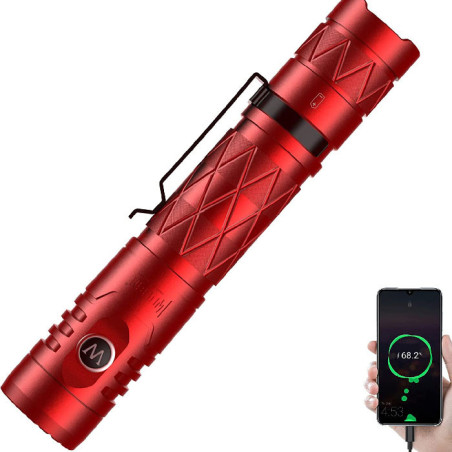 Lampe de Poche PowerBank 3100mAh IP68 Rouge - WUBEN - WUB_E12R_RED