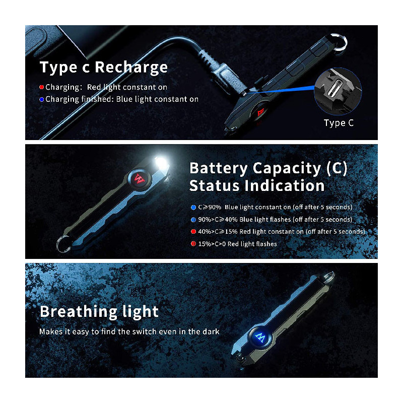 Mini Lampe De Poche LED Rechargeable USB - Porte-clés - Alliage Aluminium - 50m