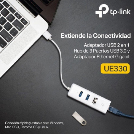 Adaptateur USB / Ethernet Gigabit + Hub 3 ports USB 3.0  Blanc - TP-LINK - TPLINK_UE330