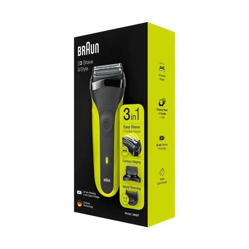 Rasoir Homme 3-en-1 Series 3 Shave&Style 300BT Noir/Vert - BRAUN - SERIES3 300BT