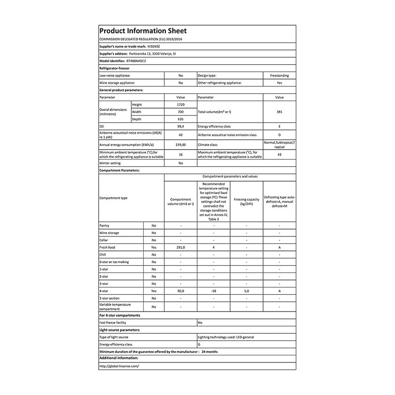 Réfrigérateur congélateur 2 portes No Frost 375L - HISENSE - RT488N4DC2