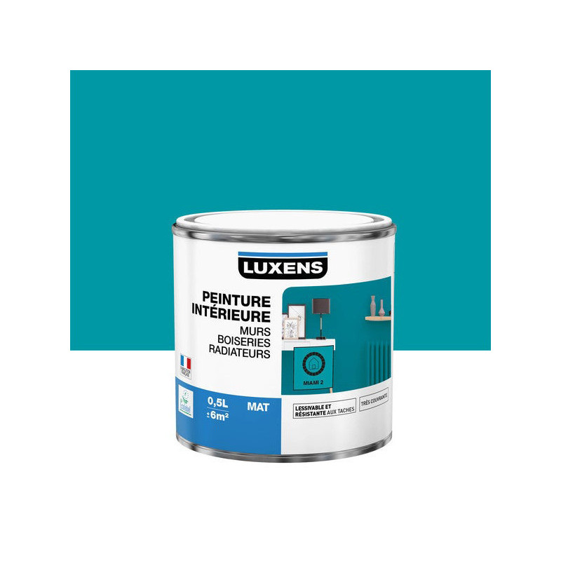 Peinture Mur/Boiserie/Radiateur Intérieure Bleu Miami 2 Mat 0,5L - LUXENS - 5588570