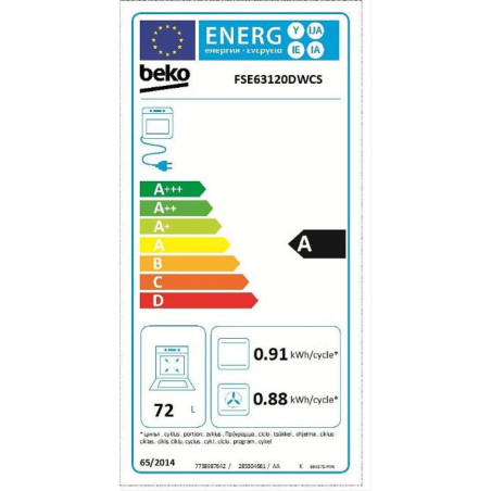 Cuisinière Mixte Pose Libre 3 Gaz + 1 Electrique Blanc - BEKO - FSE63120DWCS