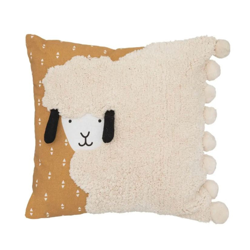 Coussin oasis mouton en Coton avec Pompons 40x40cm - ATMOSPHERA - 188224 