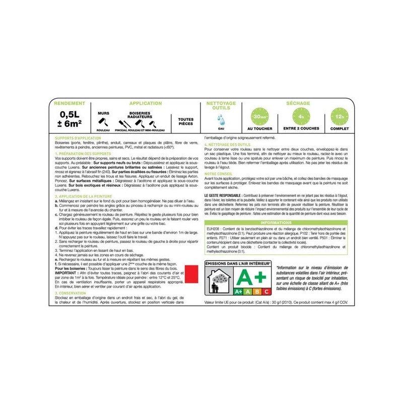 Peinture Mur/Boiserie/Radiateur Multisupports Blanc Paper 4 Satiné 0,5L - LUXENS - 5603239