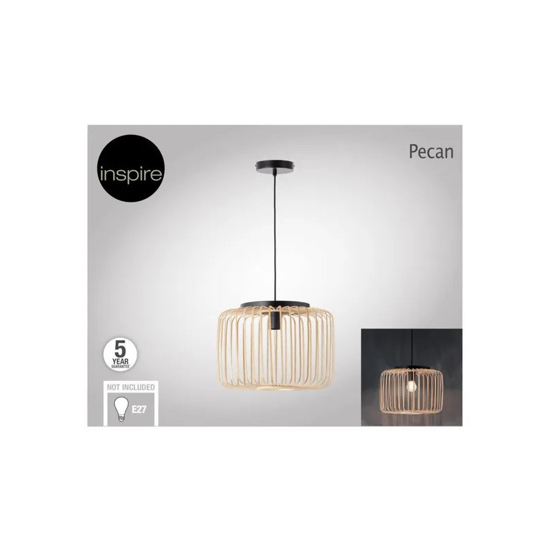 Suspension E27 Métal Pecan Ø38 cm Noir/Naturel