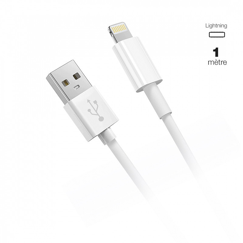 Chargeur & Cordon USB A/Lightning MFI/Mâle-Mâle 1m Blanc - RADIOLA - FO1027