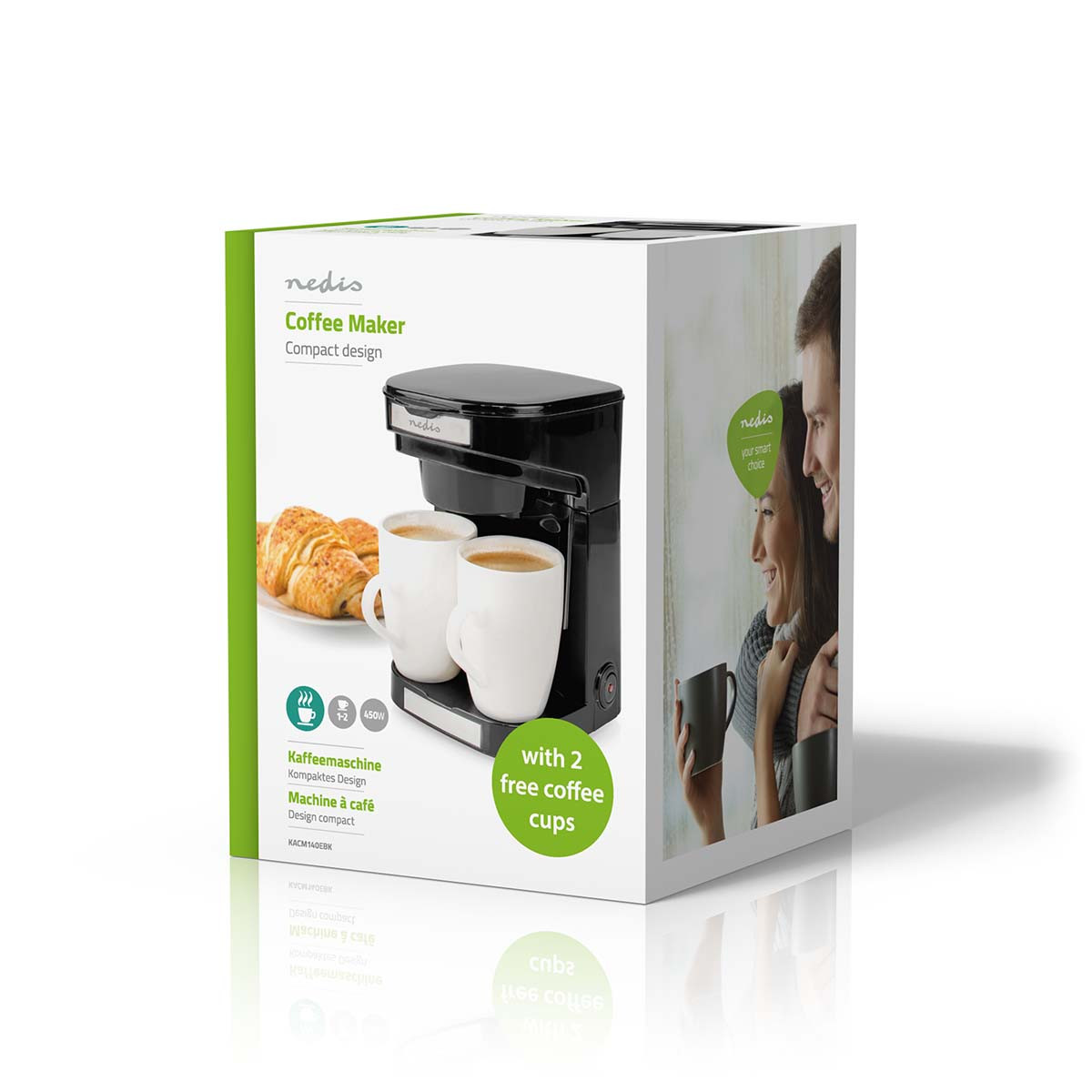 Machine à café à filtre 2 tasses 450W Noir - NEDIS - KACM140EBK 