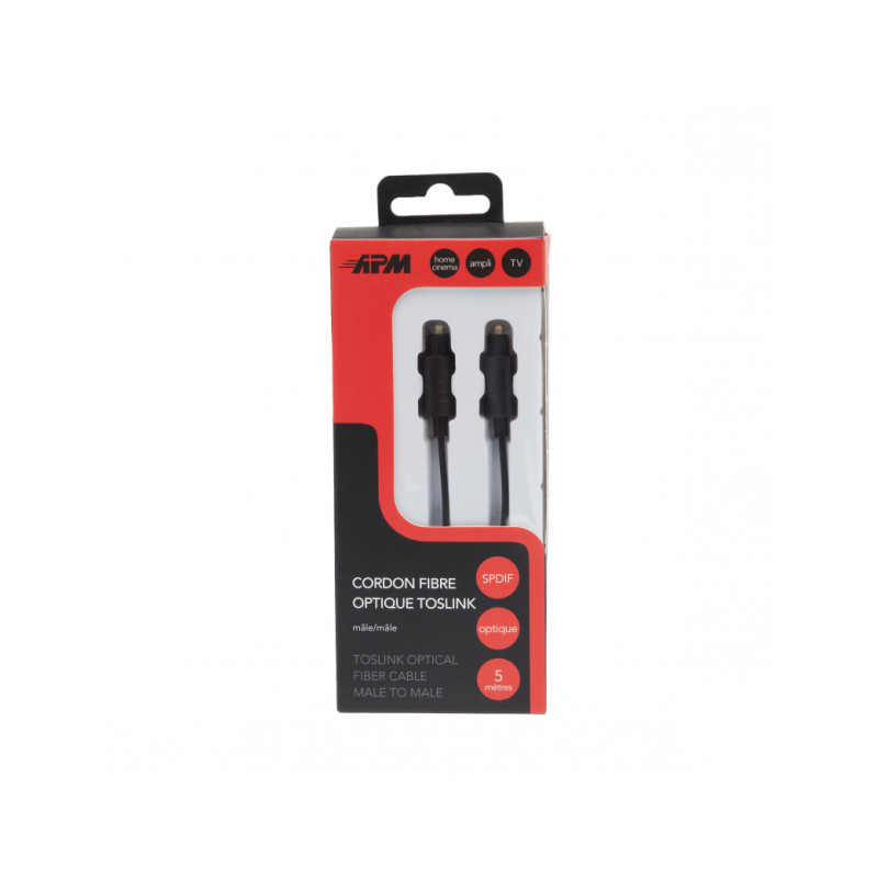 Câble fibre optique Toslink Mâle/Mâle 5m Noir - APM - 416010