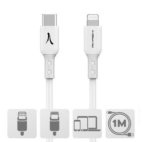 Câble renforcé USB Type-C vers Lightning 1m Blanc - AKASHI - ALT28147