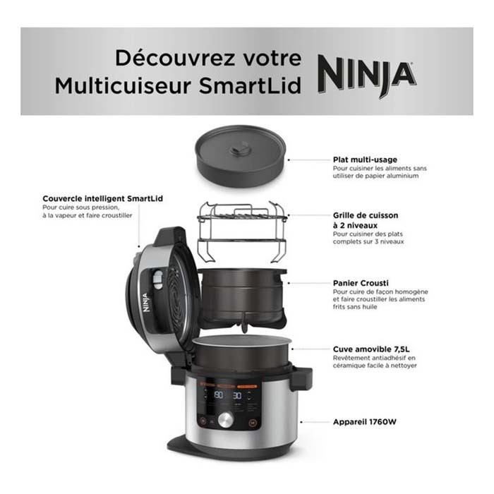 Multicuiseur SmartLid 12en1 Foodi Max Argenté - NINJA - OL650EU 