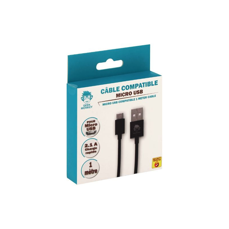 Câble USB-A 2.1 compatible Micro USB 1m Noir - GEEK MONKEY - GM020