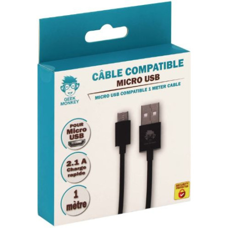 Câble USB-A 2.1 compatible Micro USB 1m Noir - GEEK MONKEY - GM020