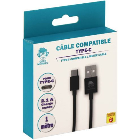 Câble USB-A 2.1 compatible USB-C 1m Noir - GEEK MONKEY - GM021