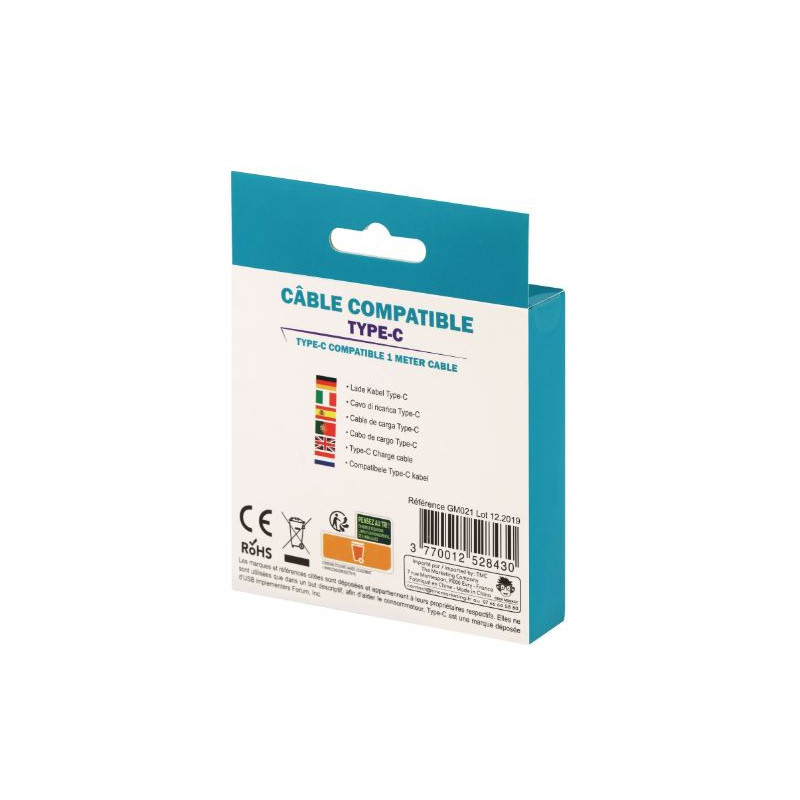 Câble USB-A 2.1 compatible USB-C 1m Noir - GEEK MONKEY - GM021