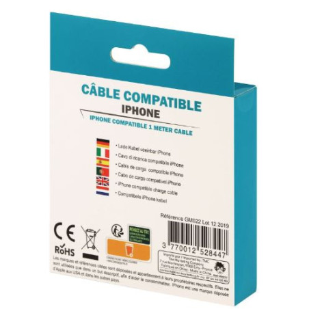 Câble USB-A 2.1 compatible IPhone Lightning 1 m Blanc - GEEK MONKEY - GM022