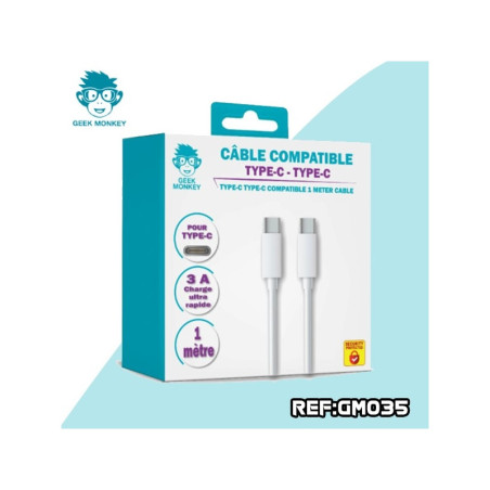 Câble USB Type-C Charge rapide 3A 1M Blanc - GEEK MONKEY - GM035