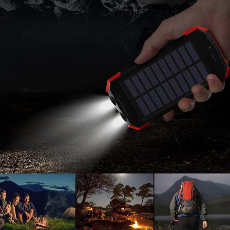 Powerbank Solaire Anti-chos 10000 mAh + Torche Noir - AKASHI - ALT26556