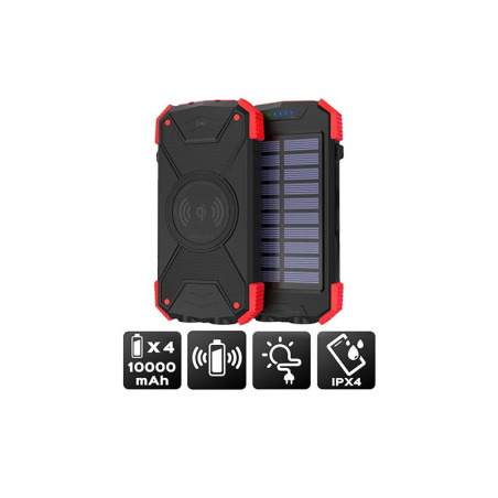 Powerbank Solaire Anti-chos 10000 mAh + Torche Noir - AKASHI - ALT26556