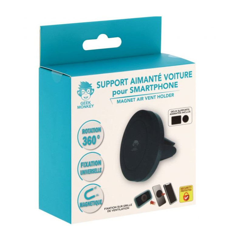 Support de Smartphone pour Voiture Aimanté Noir - GEEK MONKEY - GM032