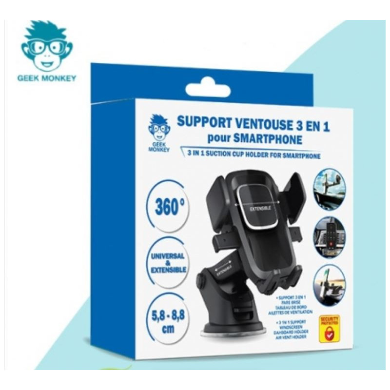 Support Ventouse pour Smartphone Noir - GEEK MONKEY - GM079