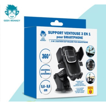 Support Ventouse pour Smartphone Noir - GEEK MONKEY - GM079