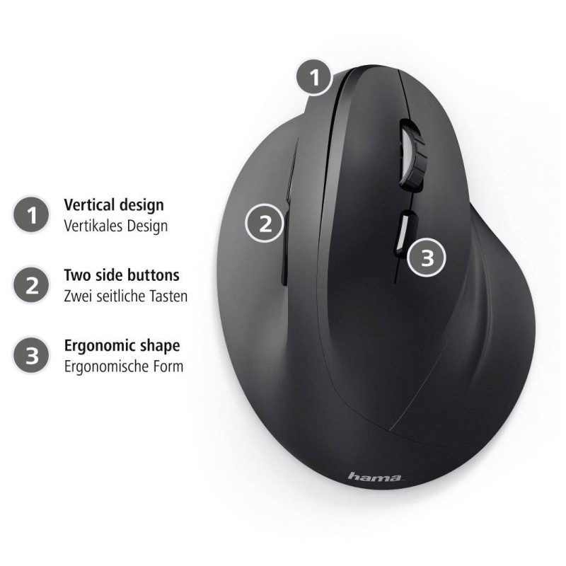 Souris Verticale Ergonomique EMC-500 Noir - HAMA - 00182698