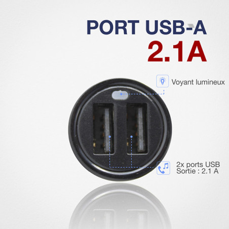 Chargeur Allume-cigare 2xUSB 3.1A Noir - APM - 570330