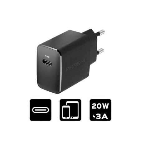 Chargeur secteur USB-C 20W Power Delivery Noir - AKASHI - ALT28499