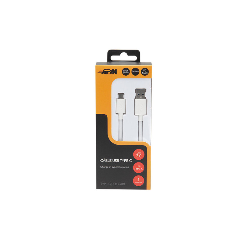 Câble USB 3.0 USB-A/Type-C Mâle/Mâl 1m Blanc - APM - 570368