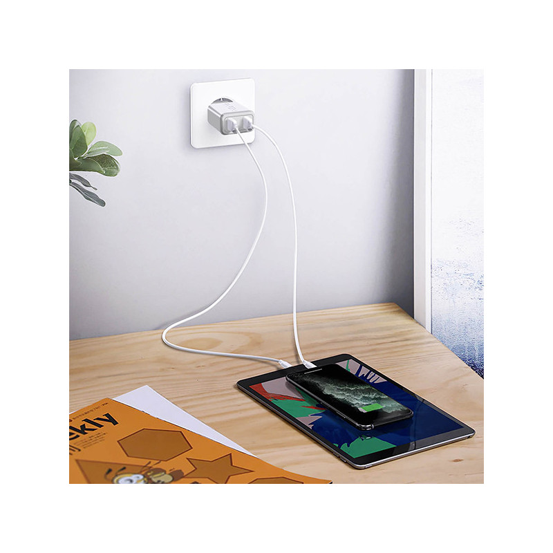 Prise Secteur 20W USB-A QC3.0 + USB Type-C PD Blanc - AKASHI - ALT28901