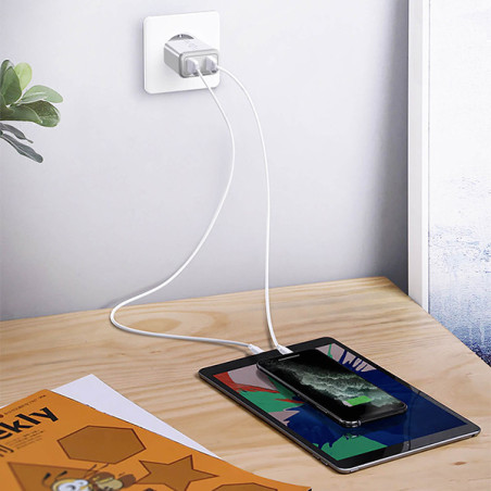 Prise Secteur 20W USB-A QC3.0 + USB Type-C PD Blanc - AKASHI - ALT28901