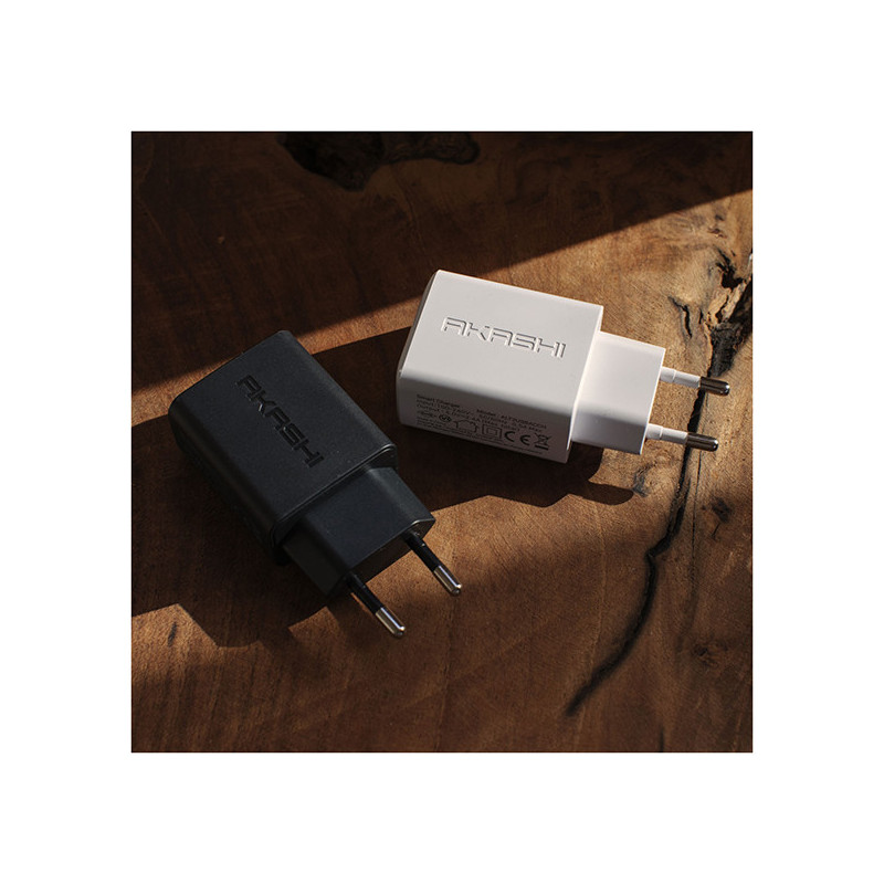 Prise Secteur 20W USB-A QC3.0 + USB Type-C PD Blanc - AKASHI - ALT28901