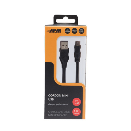 Câble USB 2.0 Mâle vers Mini USB Mâle 1.8m Noir - APM - 570308