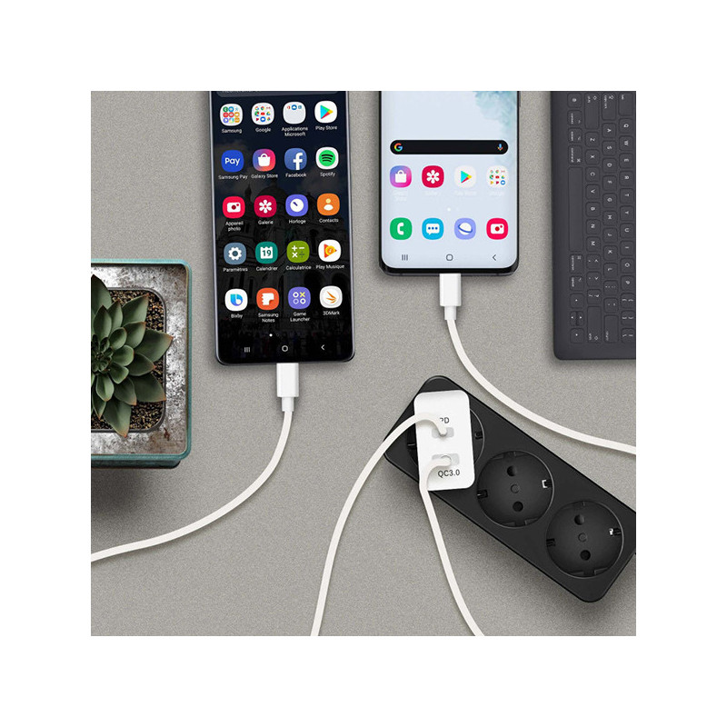 Prise Secteur 38W USB-A QC3.0 + USB Type-C PD Blanc - AKASHI - ALT28918