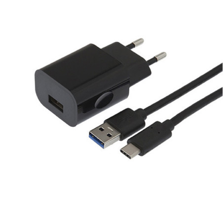 Chargeur 1 port USB 2.1A + câble Type-C 1m Noir - APM - 570339