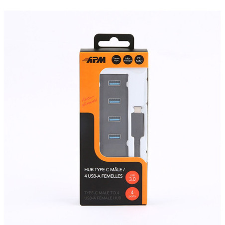 Hub USB-C 4 ports USB 3.0 Autoalimenté Noir - APM - 570323
