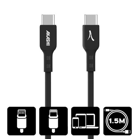 Câble Renforcé USB-C/USB-C 1m Noir - AKASHI - ALT16137