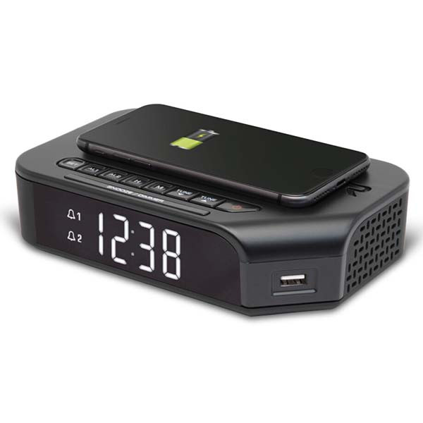 Radio-réveil FM avec recharge sans fil et USB RÉVEIL AVEC RECHARGE SANS FIL  