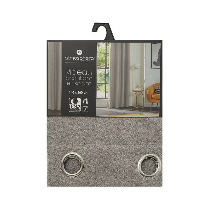 Rideau Isolant Occultant 140x260cm Gris - ATMOSPHERA