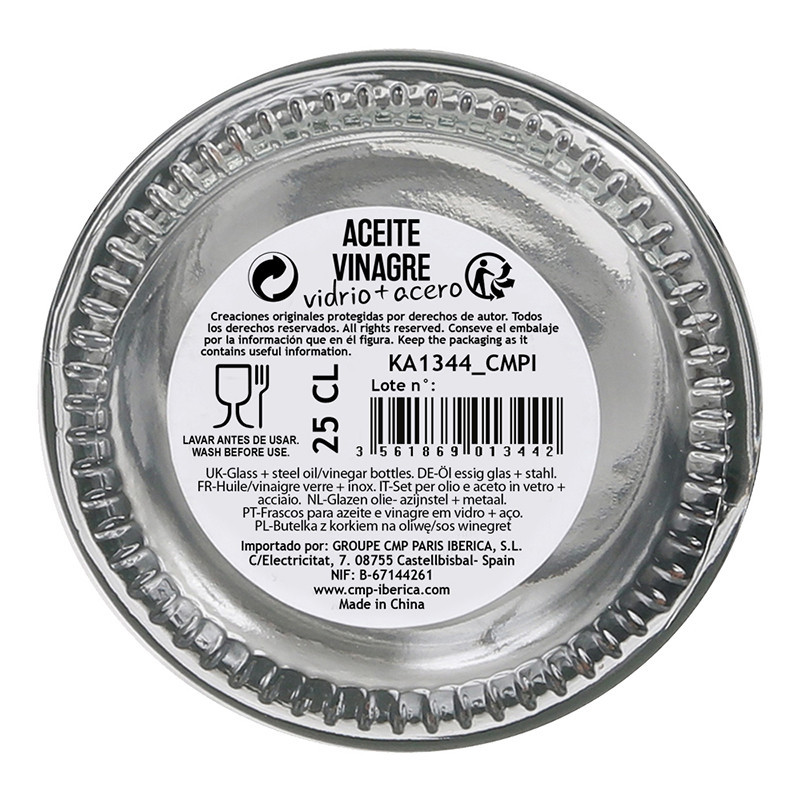 Bouteille d’Huile/Vinaigre en Verre et Acier