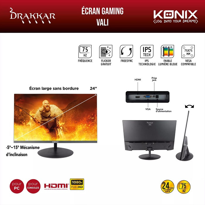 Ecran Gaming LED Helios 27 165Hz Noir - KONIX - 78451116755 