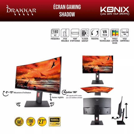 Écran Gaming Incurvé FHD Drakkar Shadow 27" 180hz Noir - KONIX - 78451119019