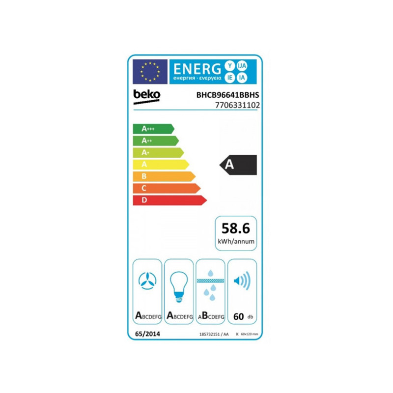 Hotte murale décorative B300 60cm Noir - BEKO - BHCA66641BFBHS