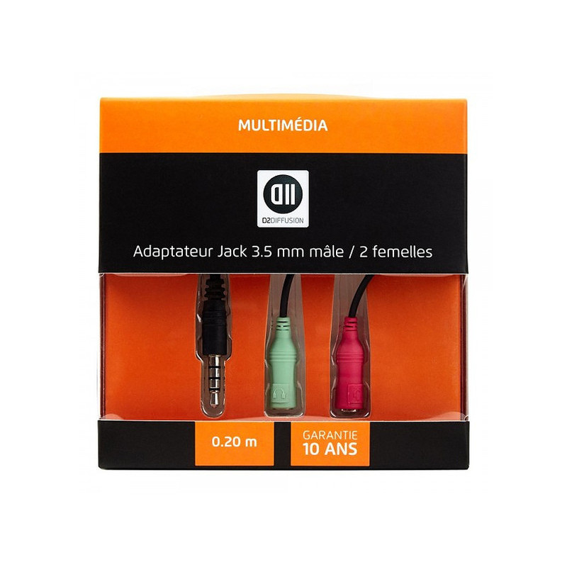 Adaptateur Jack 3.5mm Mâle/2Femelles Noir - D2 DIFFUSION - ADA_D2JKM2JKF020