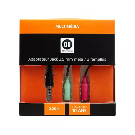 Adaptateur Jack 3.5mm Mâle/2Femelles Noir - D2 DIFFUSION - ADA_D2JKM2JKF020